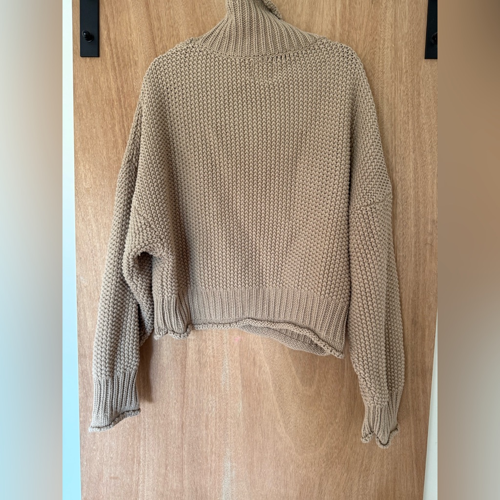 All Fenix Knitted Cowl Turtleneck Chunky Oversized Sweater Tan Size M